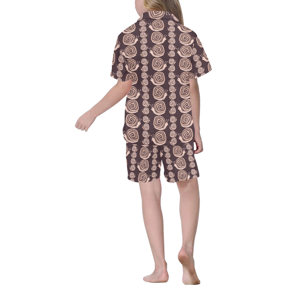 Snail Pattern Print Design 03 Kids' Boys' Girls' V-Neck Short Pajama Set