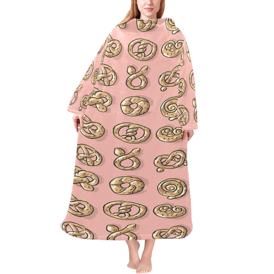 Pretzels Pattern Print Design 04 Blanket Robe with Sleeves