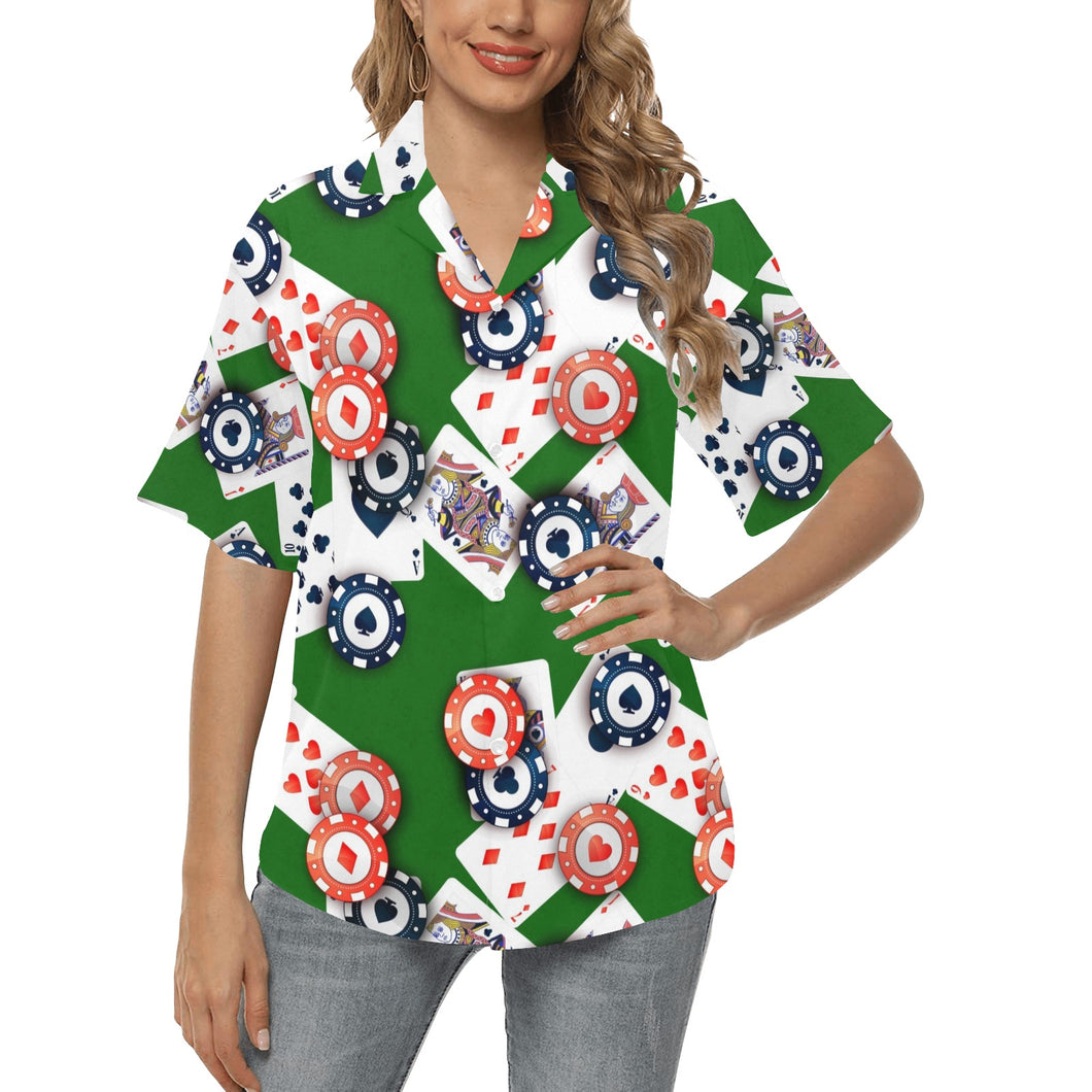 Casino Cards Suits Pattern Print Design 03 Women's All Over Print Hawaiian Shirt