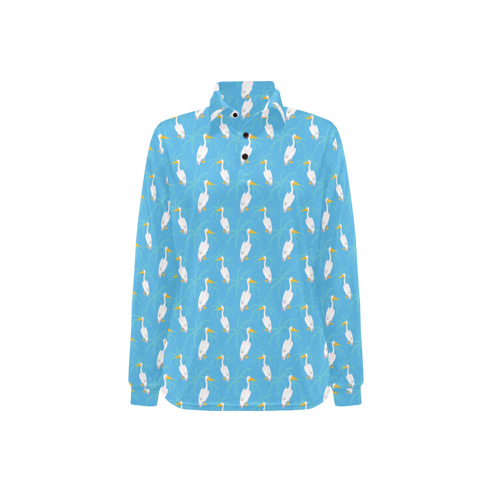 Pelican Pattern Print Design 02 Women's Long Sleeve Polo Shirt