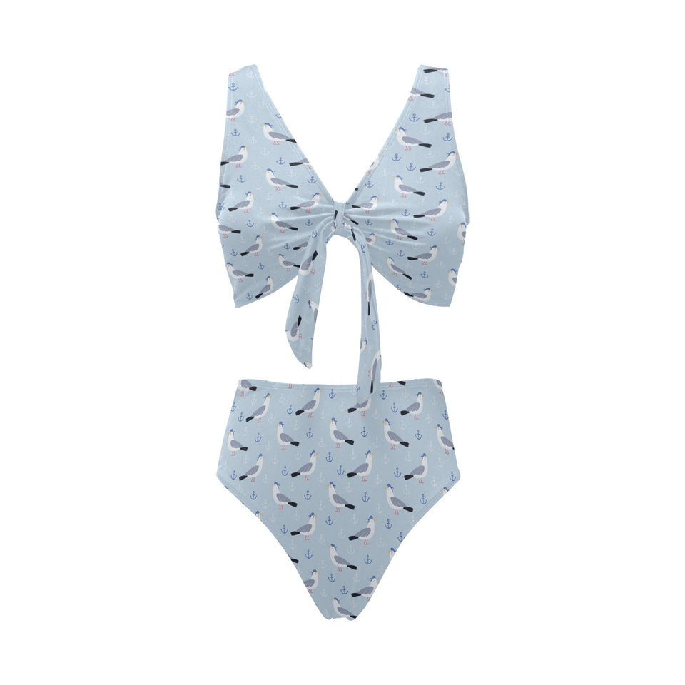 Pigeon Pattern Print Design 03 Chest Bowknot High Waisted Bikini Swimsuit