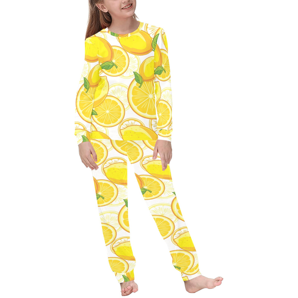 Lemon Pattern Background Kids' Boys' Girls' All Over Print Pajama Set