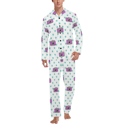 Camera Pattern Print Design 03 Men's Long Pajama Set