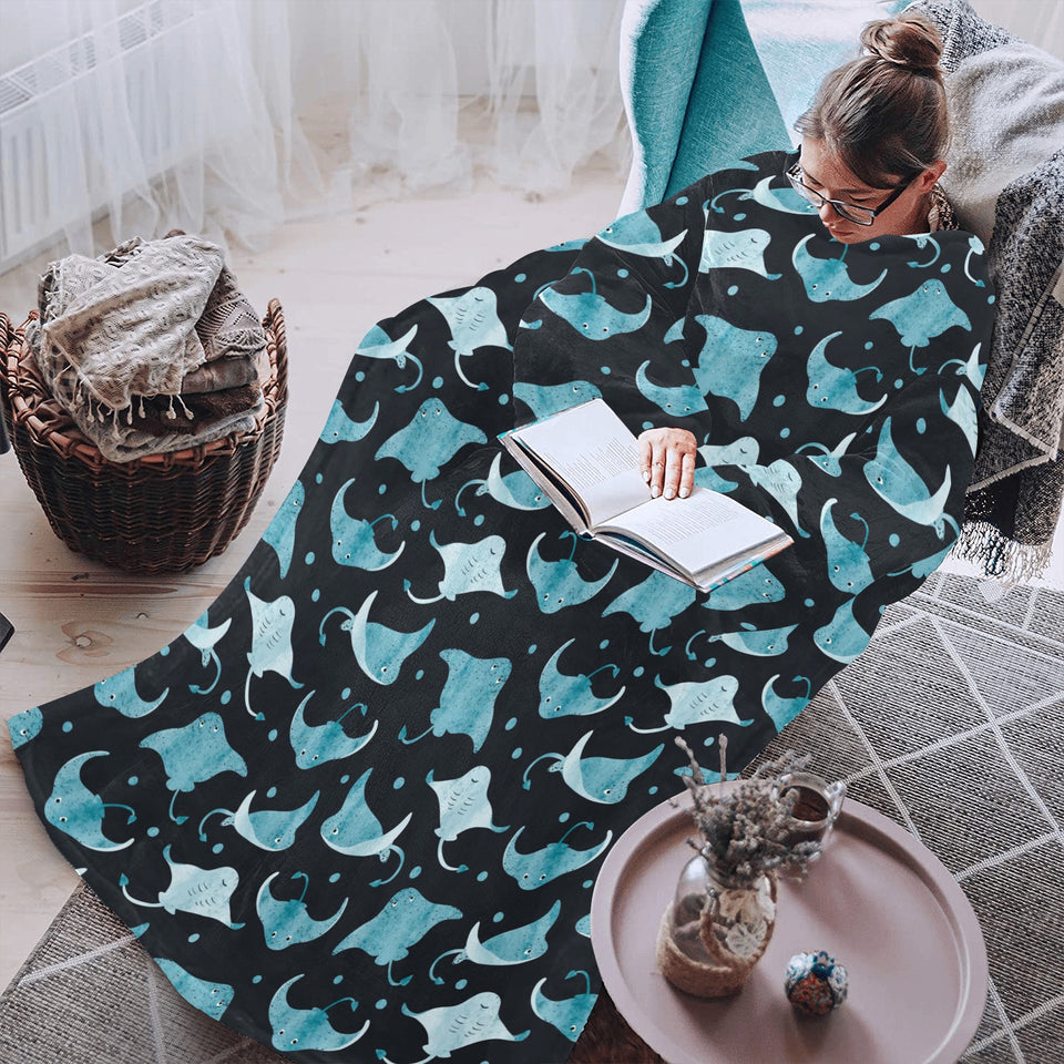 Stingray Pattern Print Design 04 Blanket Robe with Sleeves