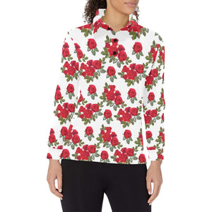 Rose Pattern Print Design 05 Women's Long Sleeve Polo Shirt