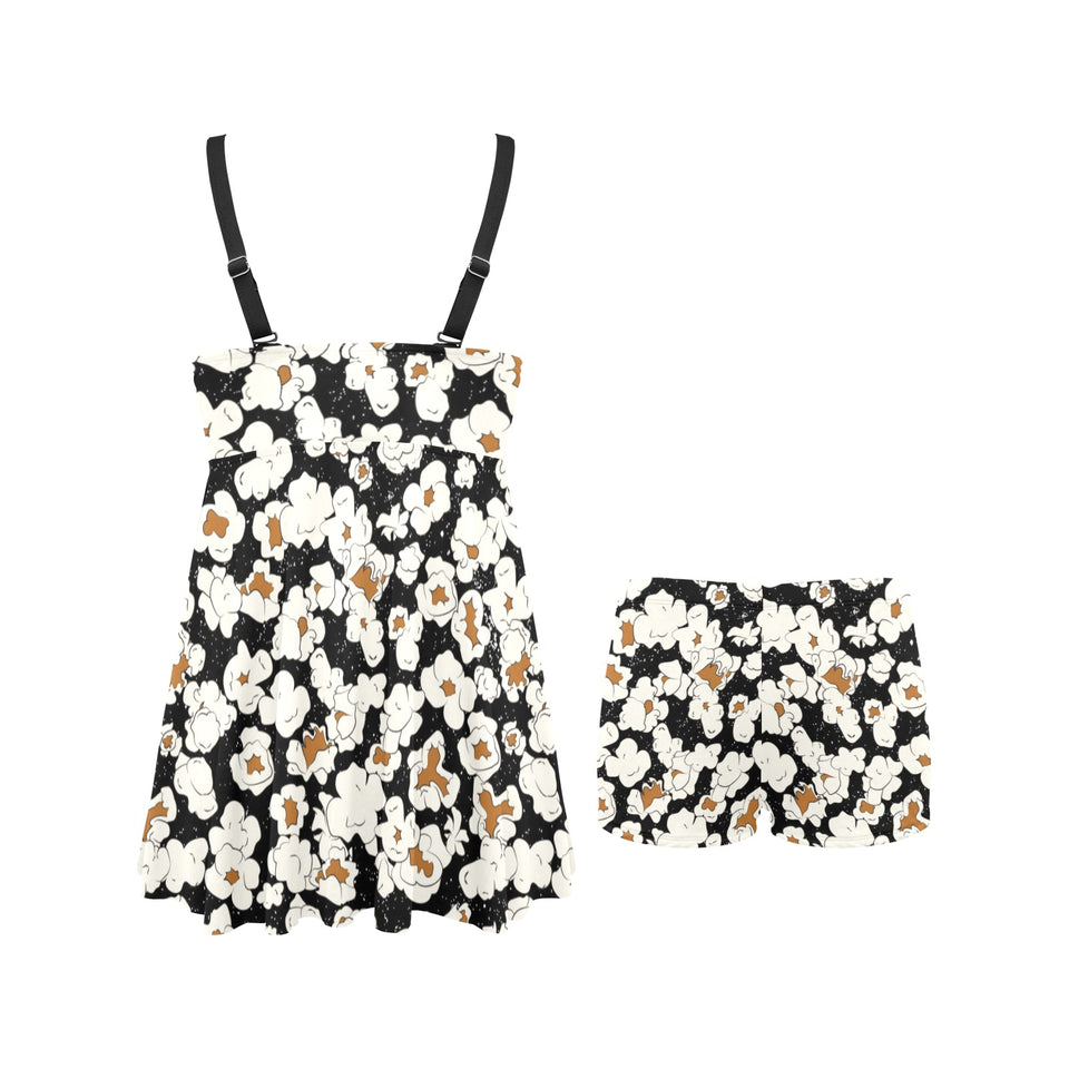 Popcorn Pattern Print Design 02 Chest Sexy Pleated Two Piece Swim Dress