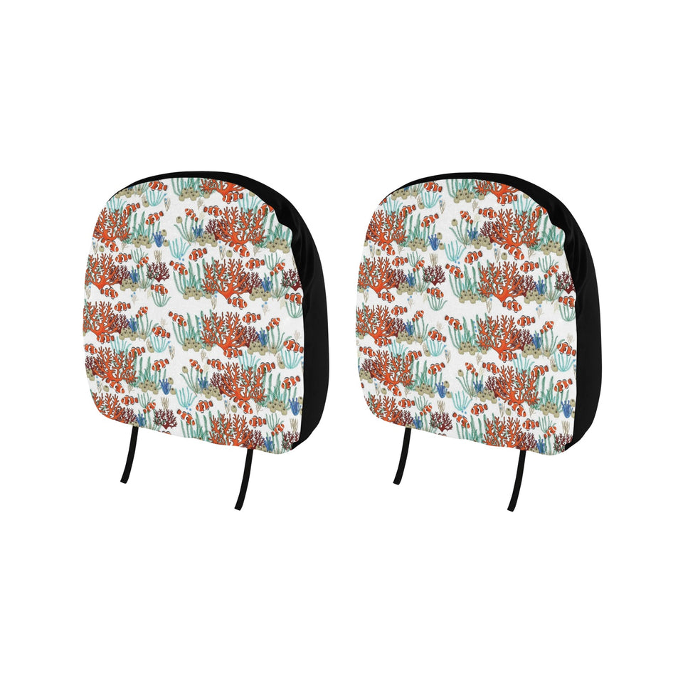 Clown Fish Pattern Print Design 04 Car Headrest Cover