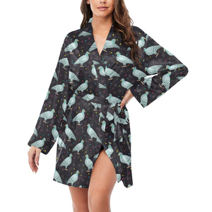 Pigeon Pattern Print Design 01 Women's Long Sleeve Belted Night Robe