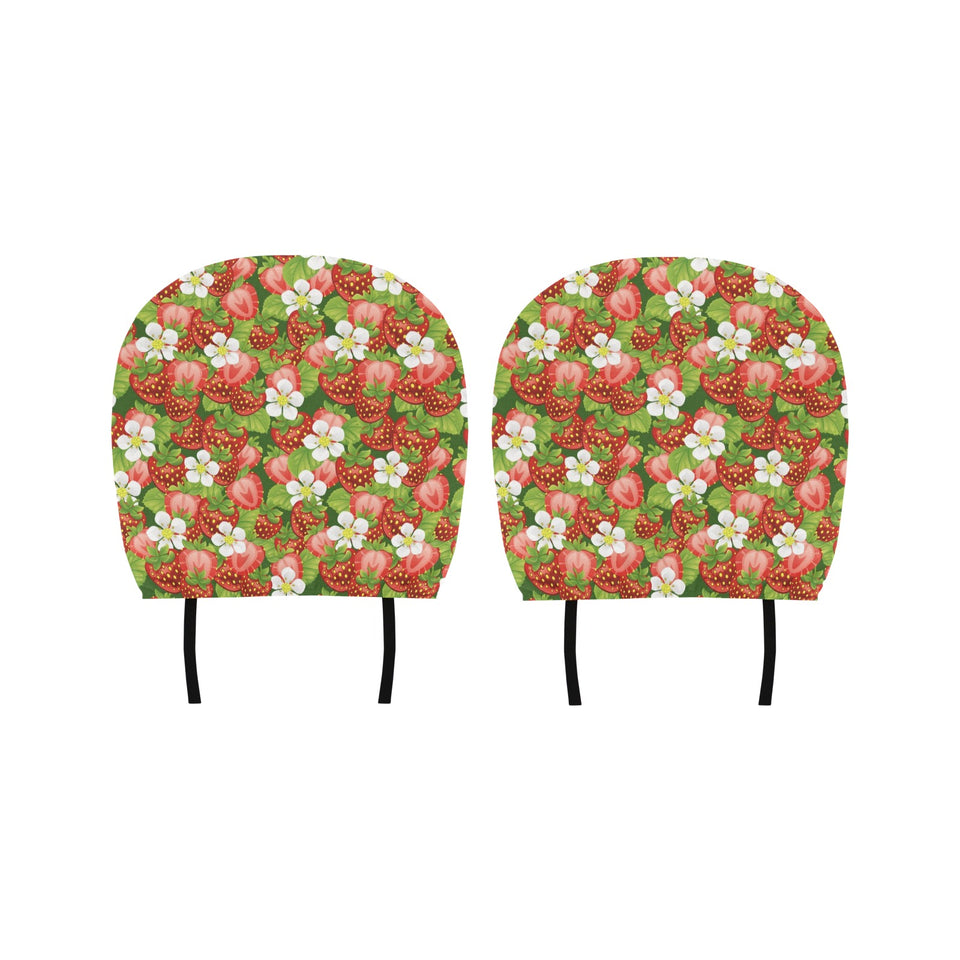 Strawberry Leaves Flower Pattern Car Headrest Cover