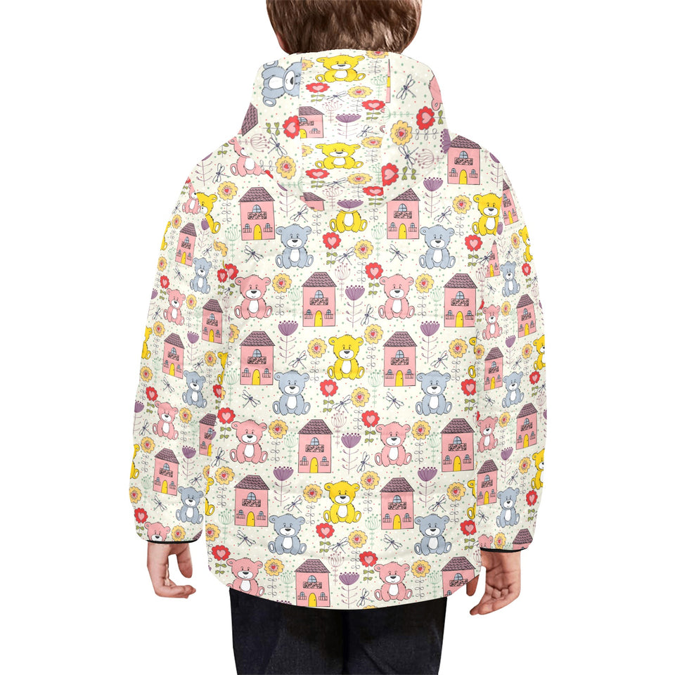 Teddy Bear Pattern Print Design 04 Kids' Boys' Girls' Padded Hooded Jacket