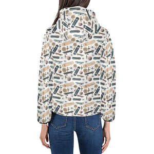 Skate Board Pattern Print Design 01 Women's Padded Hooded Jacket