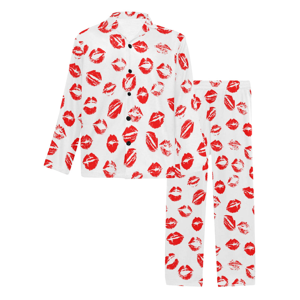 Lips Pattern Print Design 01 Men's Long Pajama Set