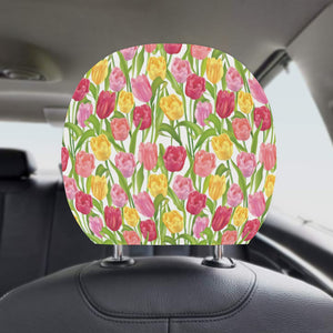 Pink Red Yellow Tulip Pattern Car Headrest Cover