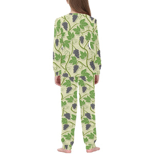 Grape Leaves Pattern Kids' Boys' Girls' All Over Print Pajama Set