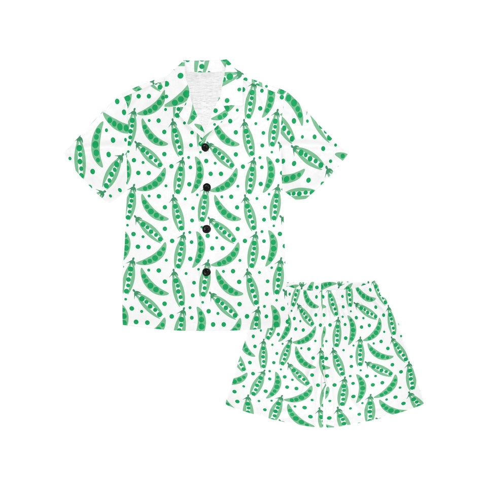 Green Peas Pattern Print Design 01 Kids' Boys' Girls' V-Neck Short Pajama Set