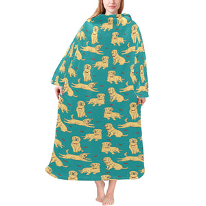 Golden Retriever Pattern Print Design 05 Blanket Robe with Sleeves