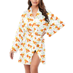 Goldfish Pattern Print Design 03 Women's Long Sleeve Belted Night Robe