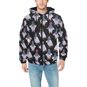 Pigeon Pattern Print Design 04 Men's Padded Hooded Jacket(ModelH42)