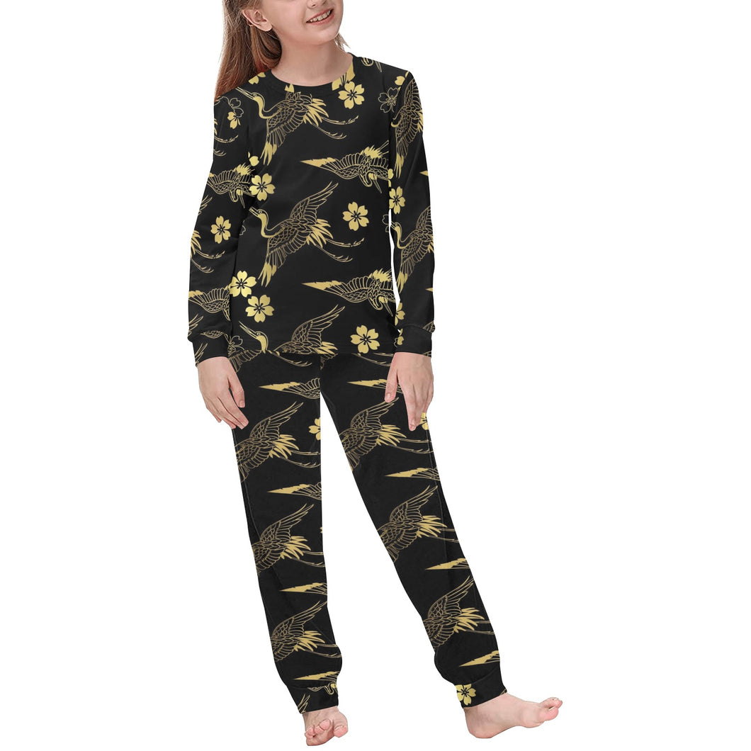 Gold Japanese Theme Pattern Kids' Boys' Girls' All Over Print Pajama Set