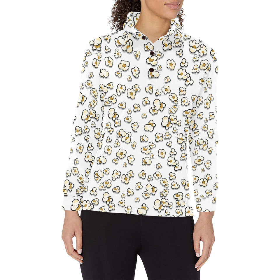 Popcorn Pattern Print Design 04 Women's Long Sleeve Polo Shirt