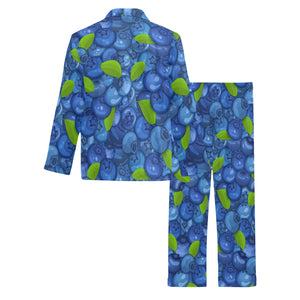 Blueberry Pattern Background Men's Long Pajama Set