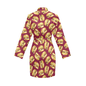 Hamburger Pattern Print Design 01 Women's Long Sleeve Belted Night Robe