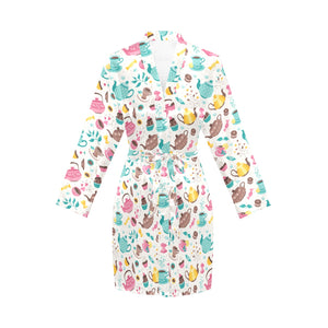 Tea pots Pattern Print Design 05 Women's Long Sleeve Belted Night Robe