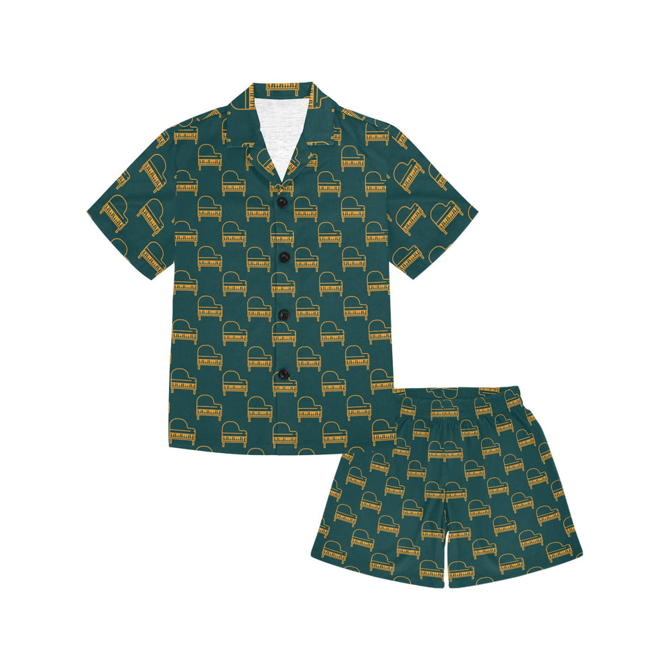 Piano Pattern Print Design 03 Kids' Boys' Girls' V-Neck Short Pajama Set