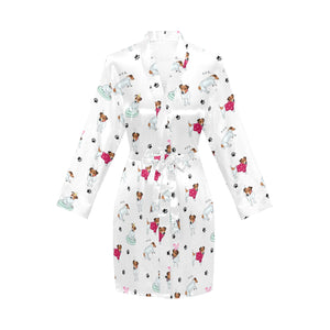 Jack Russel Pattern Print Design 03 Women's Long Sleeve Belted Night Robe