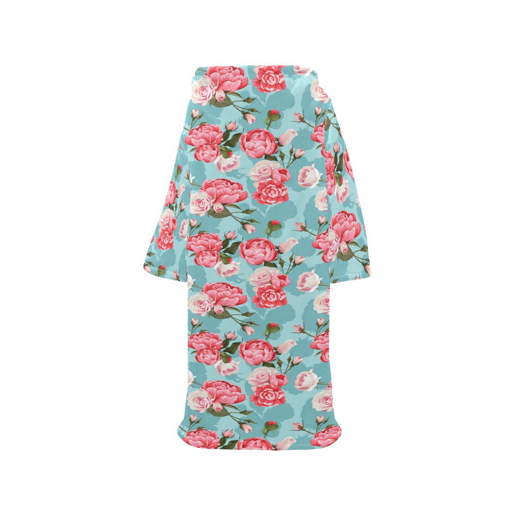 Rose Pattern Print Design 03 Blanket Robe with Sleeves