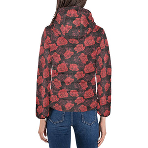 Rose Pattern Print Design 01 Women's Padded Hooded Jacket