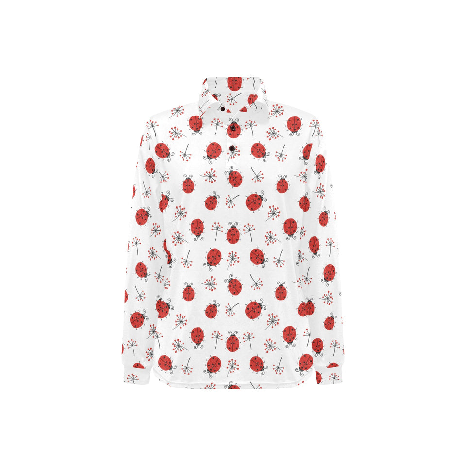 Ladybug Pattern Print Design 04 Women's Long Sleeve Polo Shirt