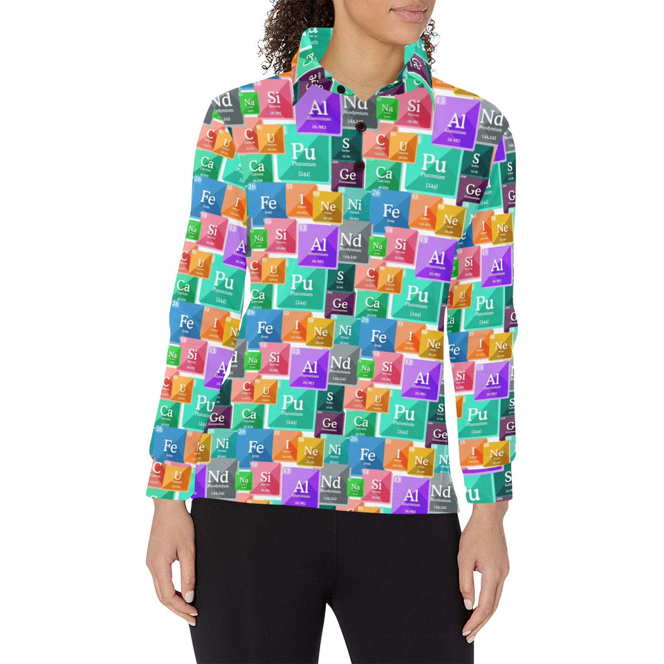 Chemistry Periodic Table Pattern Print Design 05 Women's Long Sleeve Polo Shirt