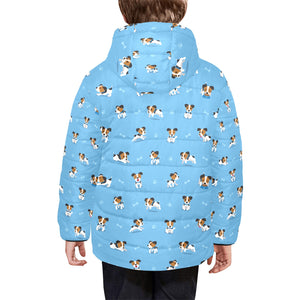 Jack Russel Pattern Print Design 04 Kids' Boys' Girls' Padded Hooded Jacket