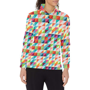 Rainbow Geometric Pattern Women's Long Sleeve Polo Shirt