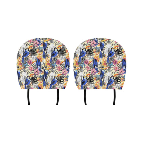 Toucan Leaves Flower Pattern Car Headrest Cover