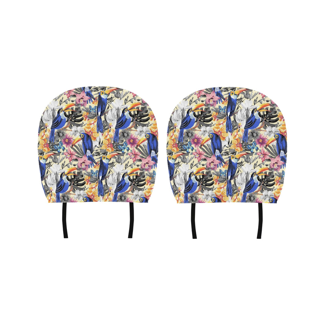 Toucan Leaves Flower Pattern Car Headrest Cover