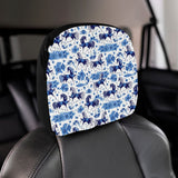 Horse Flower Blue Theme Pattern Car Headrest Cover