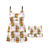 Hamburger Pattern Print Design 03 Chest Sexy Pleated Two Piece Swim Dress