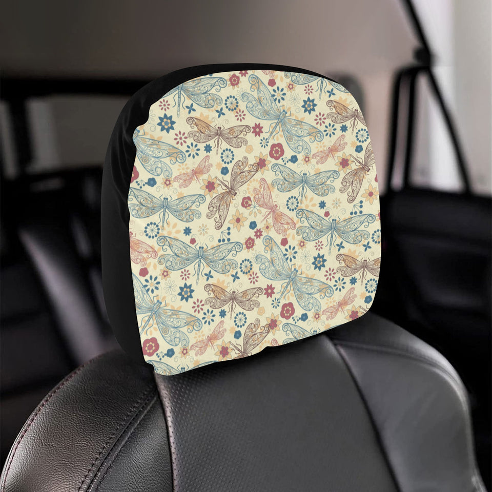 Dragonfly Flower Pattern Car Headrest Cover