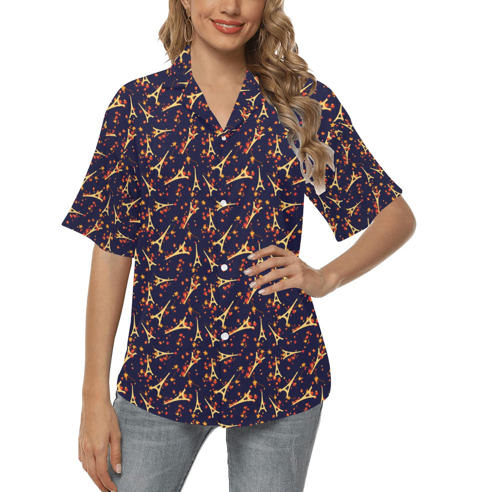 Eiffel Tower Pattern Print Design 02 Women's All Over Print Hawaiian Shirt