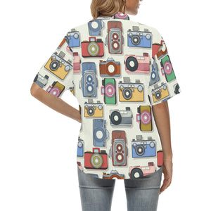 Camera Pattern Print Design 05 Women's All Over Print Hawaiian Shirt