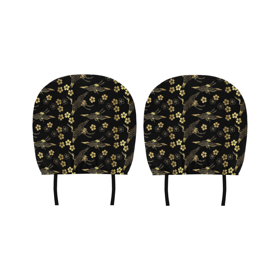 Gold Japanese Theme Pattern Car Headrest Cover