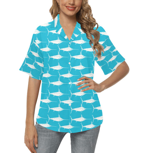 Swordfish Pattern Print Design 02 Women's All Over Print Hawaiian Shirt