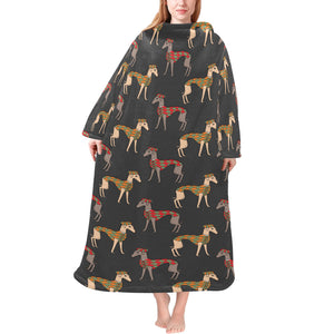 Greyhound Pattern Print Design 01 Blanket Robe with Sleeves