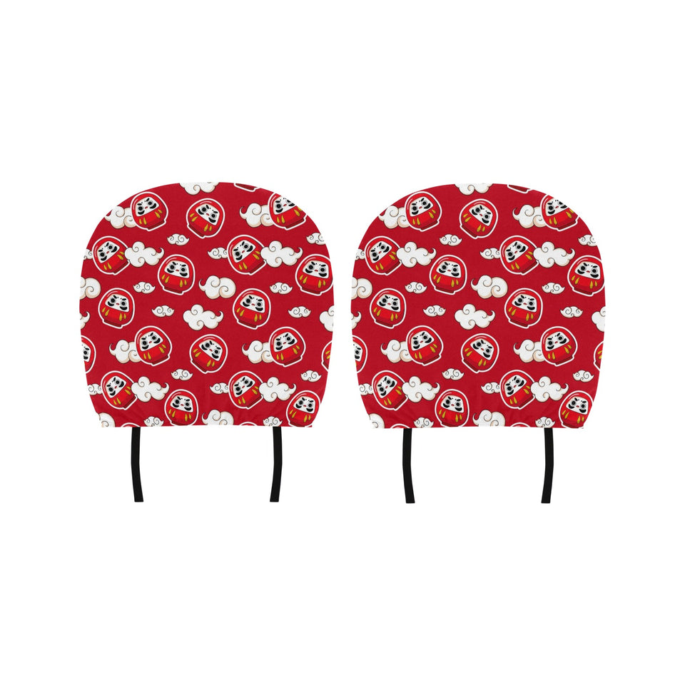 Red Daruma Cloud Pattern Car Headrest Cover