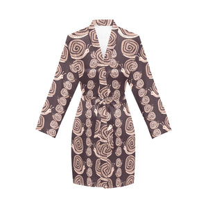 Snail Pattern Print Design 03 Women's Long Sleeve Belted Night Robe