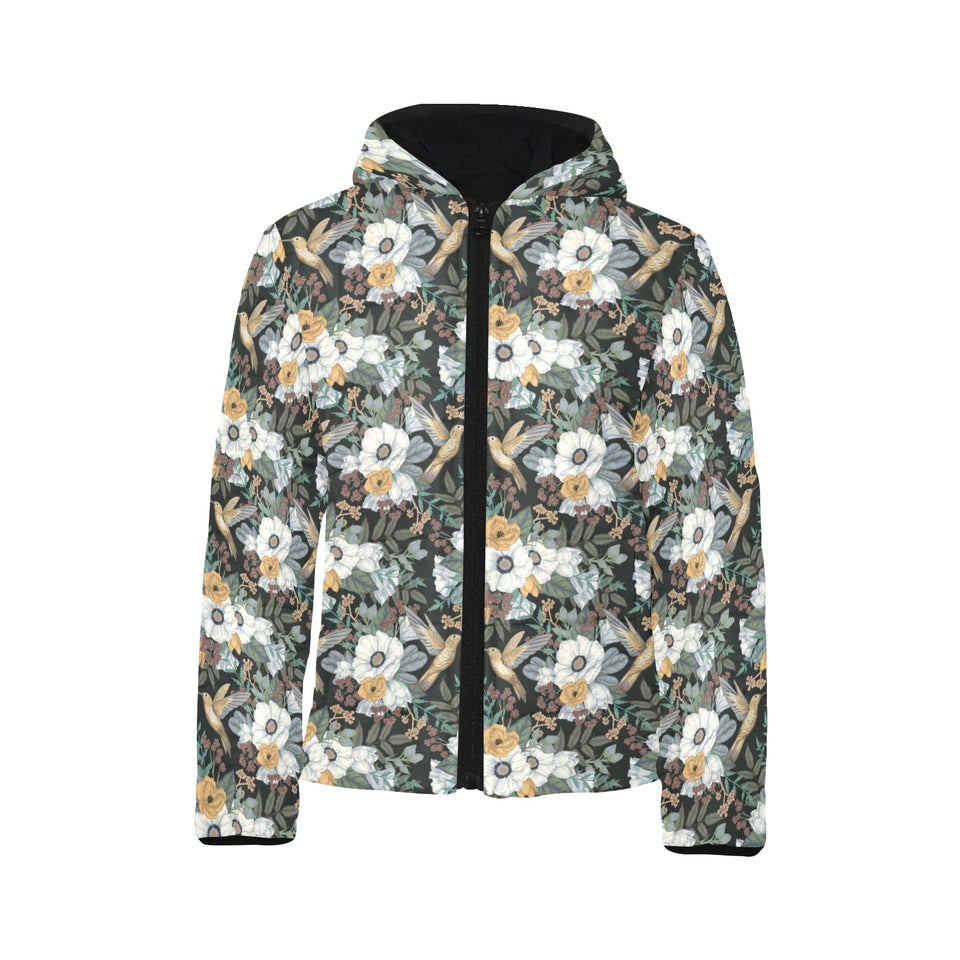 Hummingbird Pattern Print Design 05 Kids' Boys' Girls' Padded Hooded Jacket