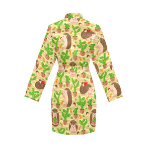 Hedgehog Pattern Print Design 02 Women's Long Sleeve Belted Night Robe