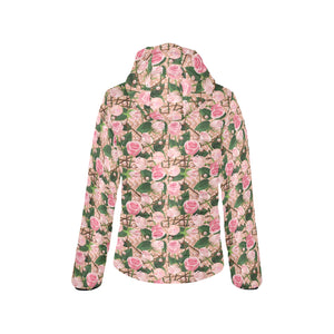 Rose Pattern Print Design 04 Women's Padded Hooded Jacket